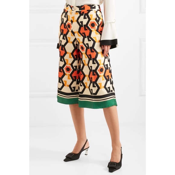 Gucci Printed Silk-Twill Culottes Wide Leg GG 36 - Picture 3 of 16
